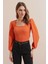 Kadın BDART Dokulu Kare Yaka Uzun Kollu Bluz Orange 2