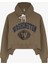 Dik Yaka Detaylı Önü Baskılı Kapüşonlu Sweatshirt Haki 2