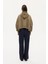 Dik Yaka Detaylı Önü Baskılı Kapüşonlu Sweatshirt Haki 5