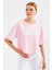Kadın BDART Oversize Yuvarlak Yaka Kısa Tişört, Motto Baskılı Karanfil Pembesi 4