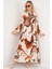 Kadın BDART Düğmeli V-Yaka Çiçek Desenli Maxi Elbise Brown 4