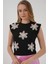 Kadın BDART Çiçek Desenli Nakışlı Ribana Crop Top Siyah 4