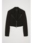 Önden Fermuarlı Crop Blazer Ceket Siyah 2