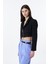 Önden Fermuarlı Crop Blazer Ceket Siyah 3