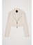 Önden Fermuarlı Crop Blazer Ceket Ekru 2