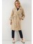 Kadın BDART Desenli Polyester Trençkot, Şal Yaka Bej Doğal 3