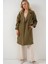 Kadın BDART Desenli Polyester Trençkot, Şal Yaka Haki Yeşil 2