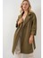 Kadın BDART Desenli Polyester Trençkot, Şal Yaka Haki Yeşil 3