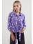 Kadın BDART Fiyonk Detaylı Desenli Viskon Gömlek Purple 1