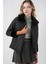 Kadın BDART Doku Desenli Şal Yaka Mont, Sahte Kürk Detaylı Black 1