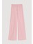 Beli Lastikli Ince Çizgili Geniş Paça Pantolon Pembe 2