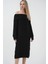 Kadın BDART Büyük Beden Ribanalı Örme Midi Elbise Madonna Yaka Black 1