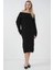 Kadın BDART Büyük Beden Ribanalı Örme Midi Elbise Madonna Yaka Black 2
