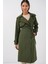 Kadın BDART Cepli Çift Düğmeli Uzun Trençkot Haki Yeşil 3