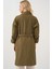 Kadın BDART Desenli Polyester Trençkot, Şal Yaka Haki Yeşil 7