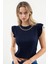 Kadın BDART Nakışlı Dokulu Yuvarlak Yakalı Bluz Lacivert 4