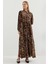 Kadın BDART Çiçek Desenli Düğmeli Maxi Elbise Brown 3