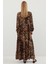 Kadın BDART Çiçek Desenli Düğmeli Maxi Elbise Brown 5
