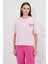 Kadın BDART Baskılı Düz Yaka Bol Kesim Tişört Toz Pembe 1