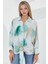 Kadın BDART Fiyonk Detaylı Oversize Desenli Krep Gömlek Green 1