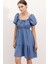 Kadın BDART Kemerli Kısa Mini Elbise ile Kare Yaka Gök Mavisi 1