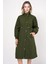 Kadın BDART Uzun Astarlı Trençkot, Düşük Yaka Haki Yeşil 4