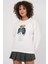 Kadın BDART Oversized Baskılı Düz Crew Neck Sweatshirt, Nakışlı Beyaz 1