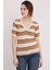 Kadın BDART Çizgili V Yaka Fitilli Bluz Natural 4