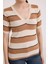Kadın BDART Çizgili V Yaka Fitilli Bluz Natural 5