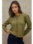 Kadın Bisiklet Yaka Yumuşak Dokulu Regular Fit Triko Hırka Haki Yeşil 1