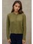 Kadın Bisiklet Yaka Yumuşak Dokulu Regular Fit Triko Hırka Haki Yeşil 6
