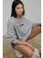 Kadın İşlemeli Yuvarlak Yaka Sweatshirt Açık Gri 1