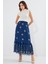 Kadın BDART Çiçek Desenli Maxi Etek Lacivert 1