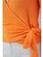 Kadın BDART Pompom ve Bağlama Kapatmalı Dokulu V Yaka Bluz Orange 4