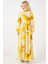 Kadın BDART Düğmeli V-Yaka Desenli Maxi Elbise Limon Sarısı 6