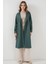 Kadın BDART Düğmeli Kruvaze Yaka Uzun Trençkot Zümrüt Yeşili 3