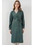 Kadın BDART Düğmeli Kruvaze Yaka Uzun Trençkot Zümrüt Yeşili 5