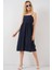 Kadın BDART Kare Yaka Dokulu Midi Elbise Lacivert 2