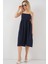 Kadın BDART Kare Yaka Dokulu Midi Elbise Lacivert 4