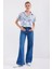 Kadın BDART Çiçek Desenli Kısa Kol Düğmeli Gömlek Koyu Mavi Denim 3