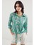 Kadın BDART Fiyonk Detaylı Desenli Viskon Gömlek Zümrüt Yeşili 5