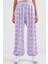 Kadın BDART Çiçek Desenli Geniş Paça Rahat Pantolon Purple 2