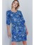 Kadın BDART Üç Çeyrek Kol Boyalı Çiçekli Midi Elbise Peygamber Çiçeği Mavisi 2