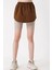 Kadın BDART Butonlu Kapüşonlu Rahat Kesim Crop Hoodie Brown 2