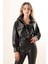 Kadın BDART Pomponlu Düz Deri Kısa Ceket Black 2