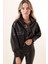 Kadın BDART Pomponlu Düz Deri Kısa Ceket Black 3
