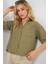 Kadın BDART Keten Karışımlı Kısa Kol Düğmeli Crop Gömlek Green 1