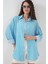 Kadın BDART Düğmeli Kapatma ile Uzun Çizgili Geniş Kesim Gömlek Blue 4