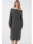 Kadın BDART Büyük Beden Ribanalı Örme Midi Elbise Madonna Yaka Kömür Grisi 1