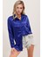 Kadın BDART Düğmeli Oversize Saten Gömlek Blue 3